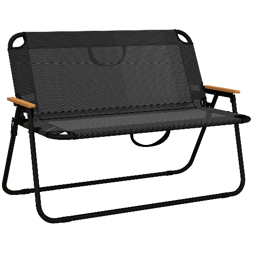 Outsunny Sedia da Campeggio Doppia 2 Posti Pieghevole in Acciaio e Tessuto Oxford, 108x65x73cm, Nero
