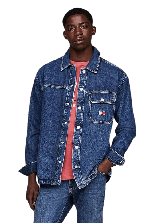 TOMMY JEANS CAMICIA CAMICIE UOMO TOMMY JEANS DM0DM18328 COTONE BLU ORIGINALE AI 2025