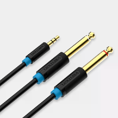 Vention Cavo stereo Vention Jack 35 maschio a 2x Jack 65 maschio - 05 m - Nero