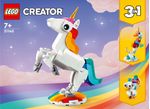 LEGO-Creator-31140-Unicorno-Magico-con-Arcobaleno-Set-3-in-1-con-Animali-Giocattolo-Fantastici-Cavalluccio-Marino-e-Pavone