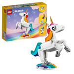 LEGO-Creator-31140-Unicorno-Magico-con-Arcobaleno-Set-3-in-1-con-Animali-Giocattolo-Fantastici-Cavalluccio-Marino-e-Pavone