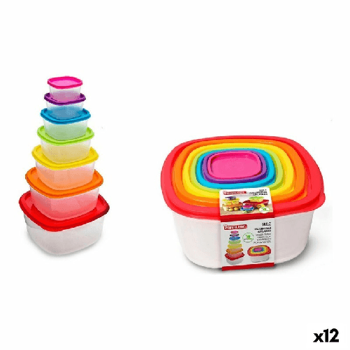 Privilege Set di scatole porta pranzo Privilege Multicolore Impilabile Quadrato 7 Pezzi (12 Unità)