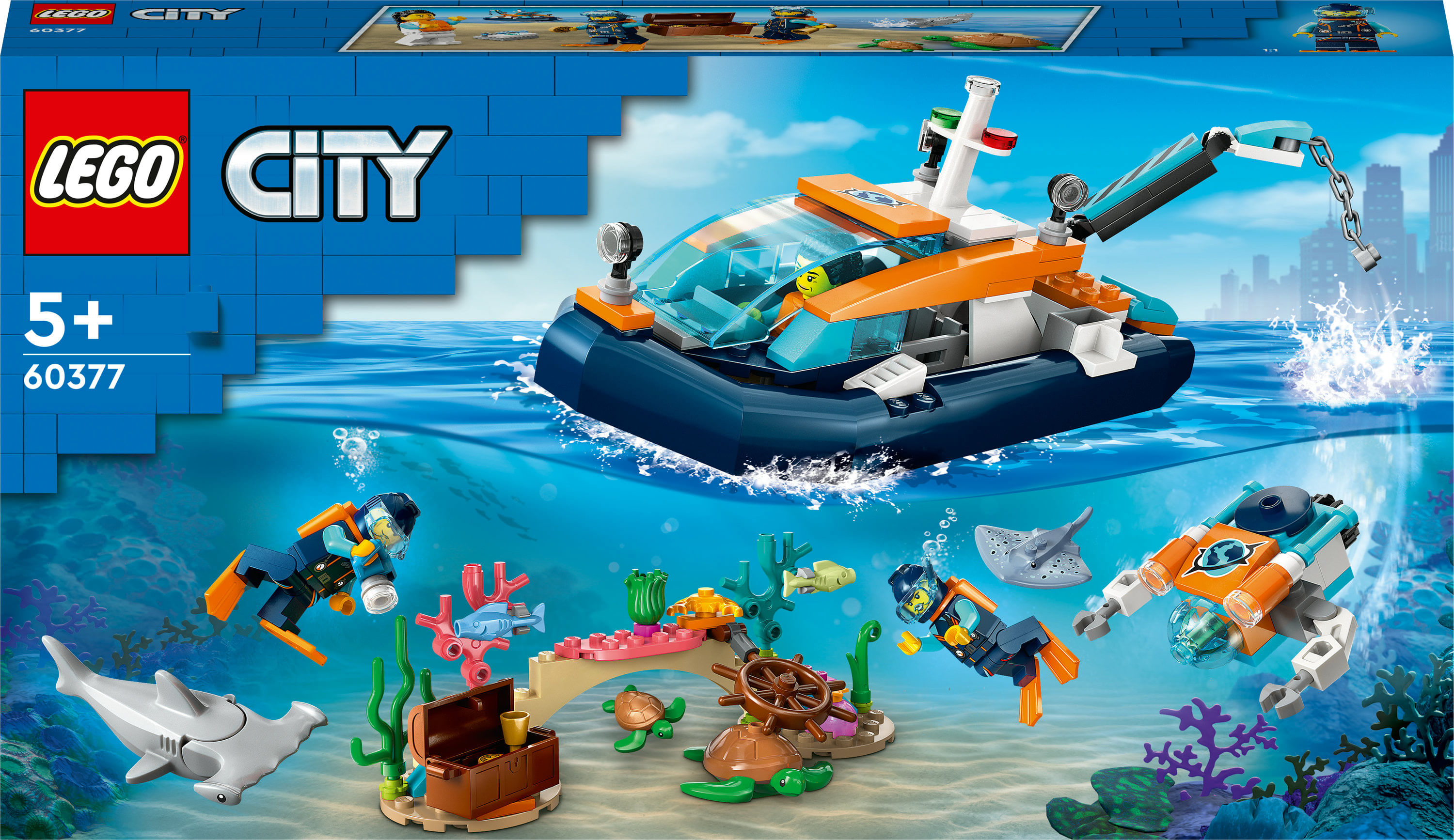 LEGO City 60377 Batiscafo Artico, Barca Giocattolo con Mini-Sottomarino e Animali Marini: Squalo, Granchio
