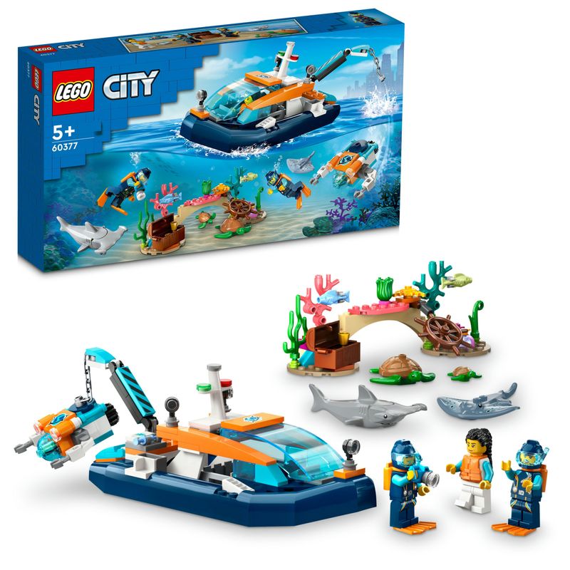 LEGO-City-60377-Batiscafo-Artico-Barca-Giocattolo-con-Mini-Sottomarino-e-Animali-Marini--Squalo-Granchio-Tartaruga-e-Manta