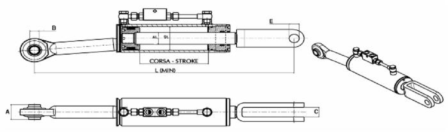 Ama Braccio laterale idraulico 80x40x190mm con lunghezza massima 911mm
