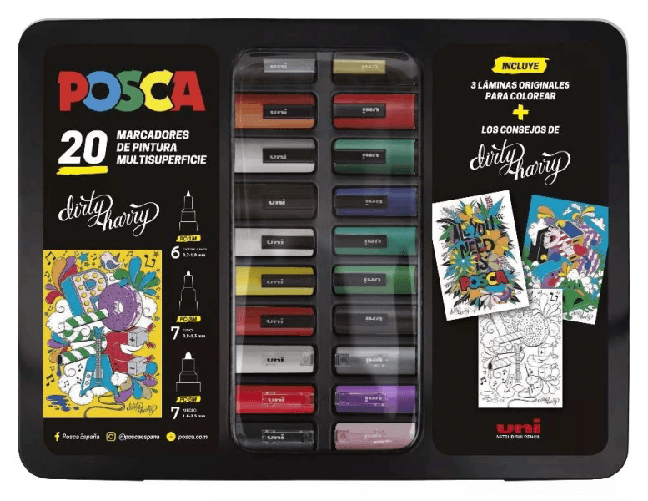 Posca Metal Case con 20 pennarelli a vernice - Colori e tratti assortiti - Punta in poliestere