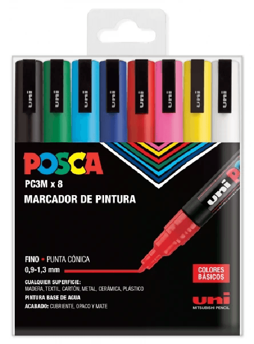 Posca PC3M Confezione da 8 pennarelli a vernice - Punta conica 09-13 mm - Inchiostro a base d'acqua
