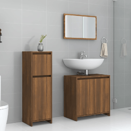 VidaXL Set Mobili da Bagno 3 pz Rovere Marrone in Legno Multistrato