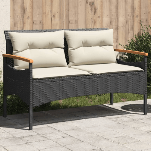 VidaXL Panchina da Giardino con Cuscini 116x62,5x74 cm Nera Polyrattan