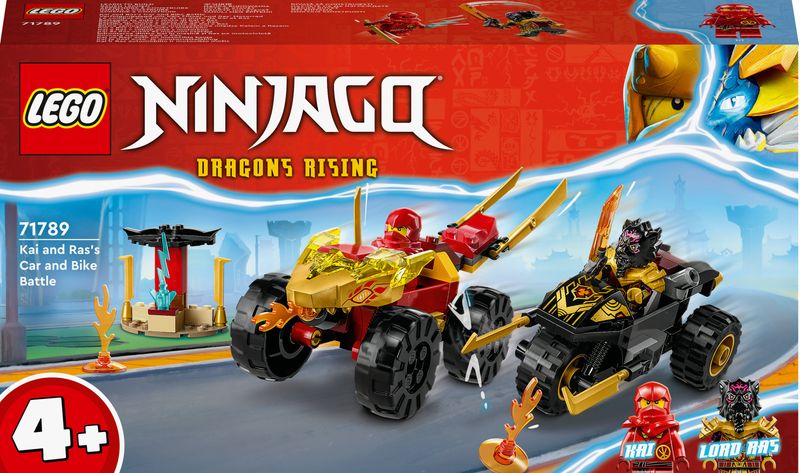 LEGO-NINJAGO-71789-Battaglia-su-Auto-e-Moto-di-Kai-e-Ras-Veicoli-Giocattolo-con-2-Minifigure-Giochi-Ninja-per-Bambini-4--Anni