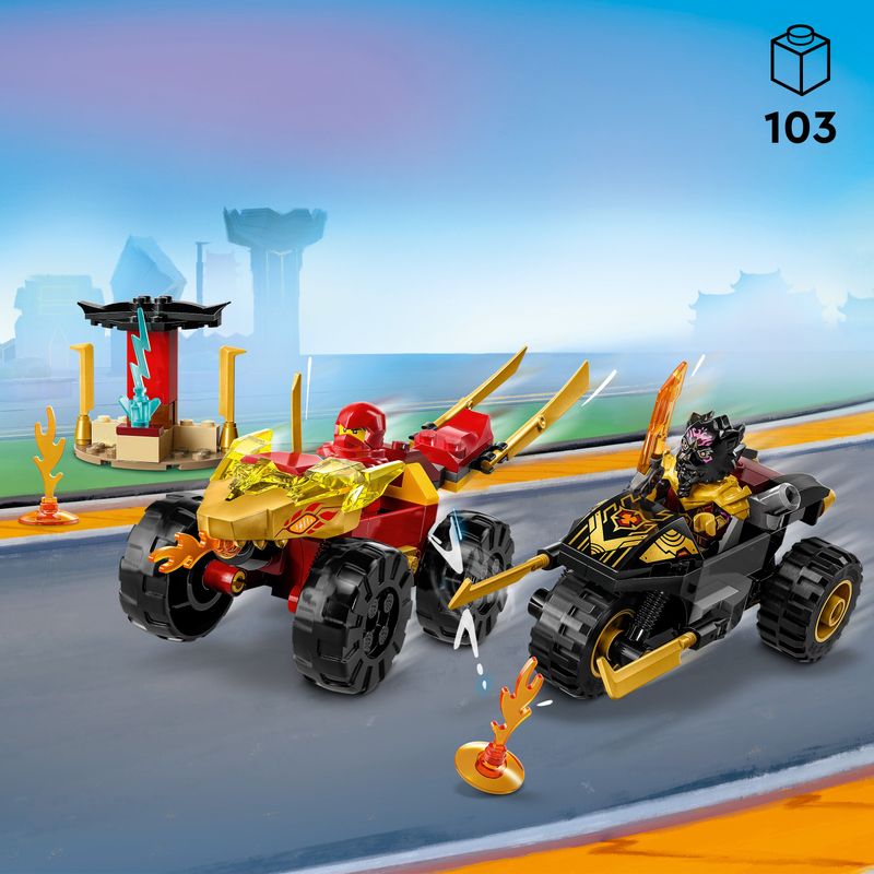 LEGO-NINJAGO-71789-Battaglia-su-Auto-e-Moto-di-Kai-e-Ras-Veicoli-Giocattolo-con-2-Minifigure-Giochi-Ninja-per-Bambini-4--Anni