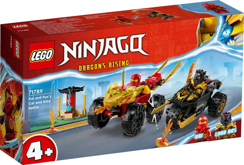 LEGO-NINJAGO-71789-Battaglia-su-Auto-e-Moto-di-Kai-e-Ras-Veicoli-Giocattolo-con-2-Minifigure-Giochi-Ninja-per-Bambini-4--Anni