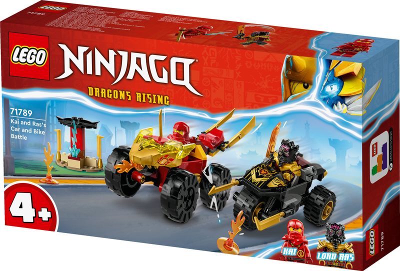 LEGO-NINJAGO-71789-Battaglia-su-Auto-e-Moto-di-Kai-e-Ras-Veicoli-Giocattolo-con-2-Minifigure-Giochi-Ninja-per-Bambini-4--Anni