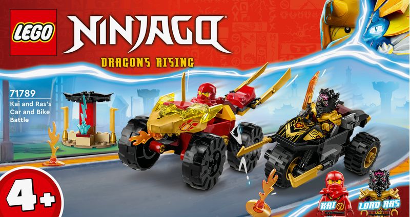 LEGO-NINJAGO-71789-Battaglia-su-Auto-e-Moto-di-Kai-e-Ras-Veicoli-Giocattolo-con-2-Minifigure-Giochi-Ninja-per-Bambini-4--Anni