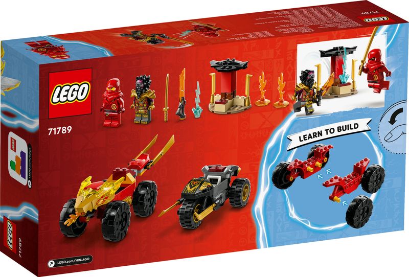 LEGO-NINJAGO-71789-Battaglia-su-Auto-e-Moto-di-Kai-e-Ras-Veicoli-Giocattolo-con-2-Minifigure-Giochi-Ninja-per-Bambini-4--Anni