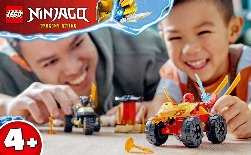 LEGO-NINJAGO-71789-Battaglia-su-Auto-e-Moto-di-Kai-e-Ras-Veicoli-Giocattolo-con-2-Minifigure-Giochi-Ninja-per-Bambini-4--Anni