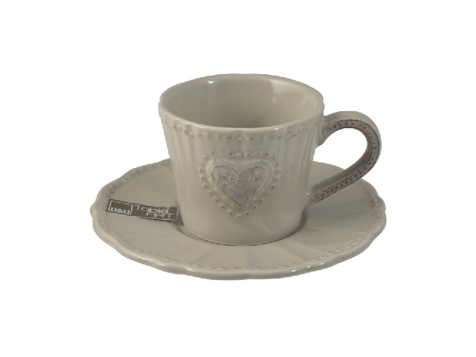 H&h 6 Tazze Da Caffe' Con Piattino in stoneware/gres Celine Grigio 100 H&amp;H