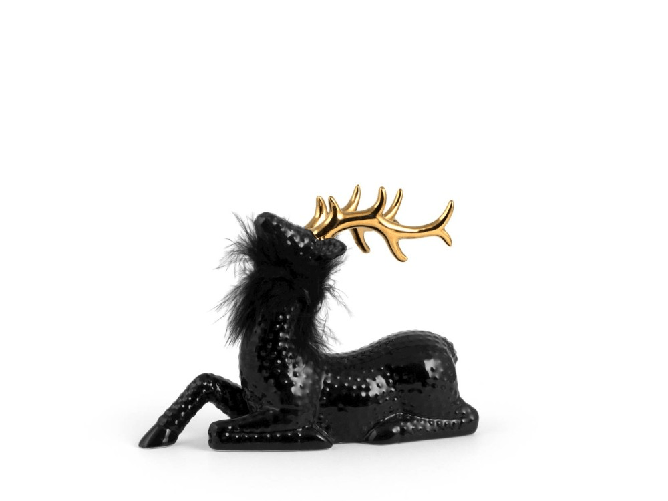 H&h 2x H&amp;h Renne Nera, in stoneware/gres, Con Piume, Cm13