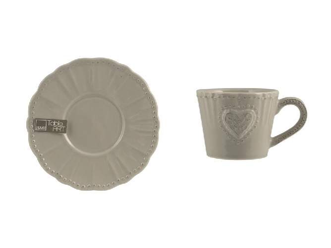 H&h 6x Tazze Caffè Celine In Stoneware Con Piatti Grigio Cc100, H&amp;H