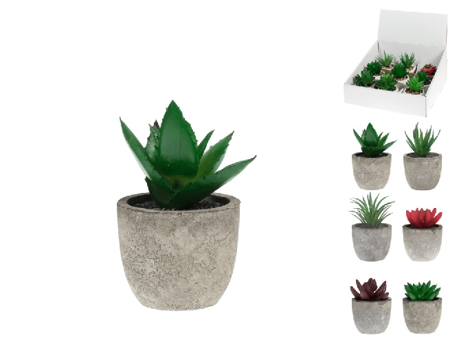 H&h 9x Pianta Artificiale In Plastica Cm 6, H&amp;H, Grigio E Verde