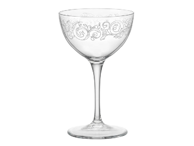 Bormioli Rocco 6x Calici In Vetro Trasparente Con Decoro Liberty Per Martini Cl23,5