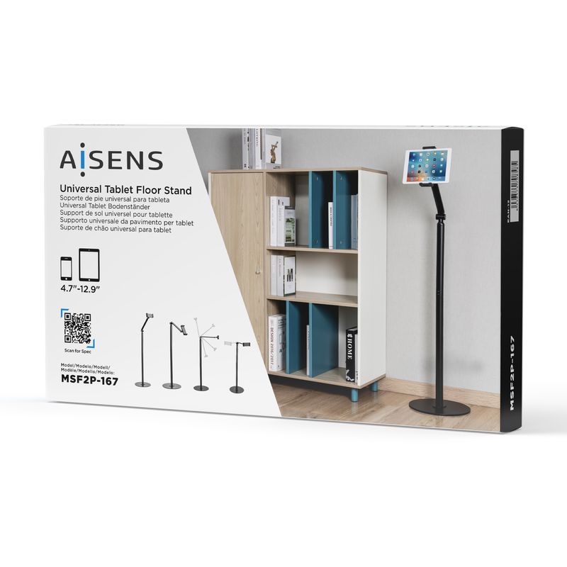 Aisens-Soporte-de-Suelo-Universal-Ajustable--2-Pivotes--para-Tablet---Color-Negro