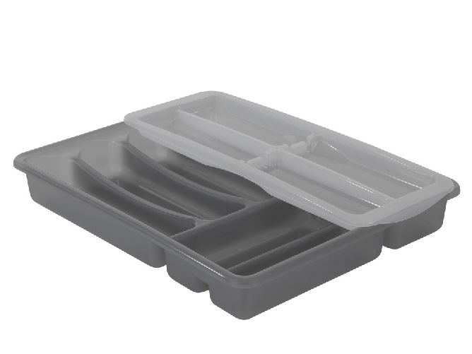 Rotho Porta Posate 6 Posti Basic Con Cassetto Scorrevole In Polipropilene Grigio E Trasparente