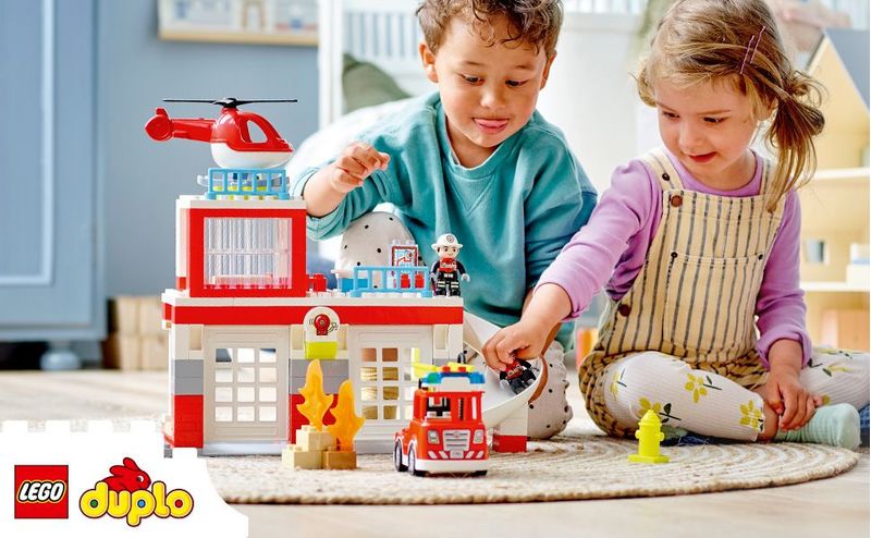 LEGO-DUPLO-10970-Caserma-Dei-Pompieri-ed-Elicottero-Giochi-Creativi-ed-Educativi-per-Bambini-di-2--Anni-Camion-Giocattolo