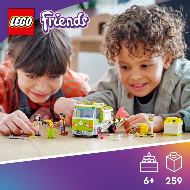 LEGO-Friends-41712-Camion-Riciclaggio-Rifiuti-Mini-Bambolina-Emma-Nettezza-Urbana-Giocattolo-Giochi-per-Bambini-dai-6-Anni