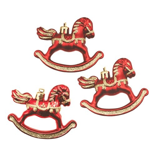 Pre Qu' Italia Decoro Pre Qu' Italia B5285 Set 3 Cavallini Dondolo rosso glitter Asso