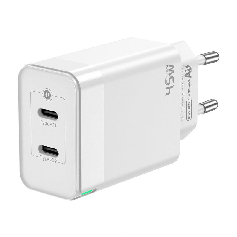 Caricabatterie-Aisens-GAN-45W---2xUSB-C-PD3.0-QC4.0---Bianco