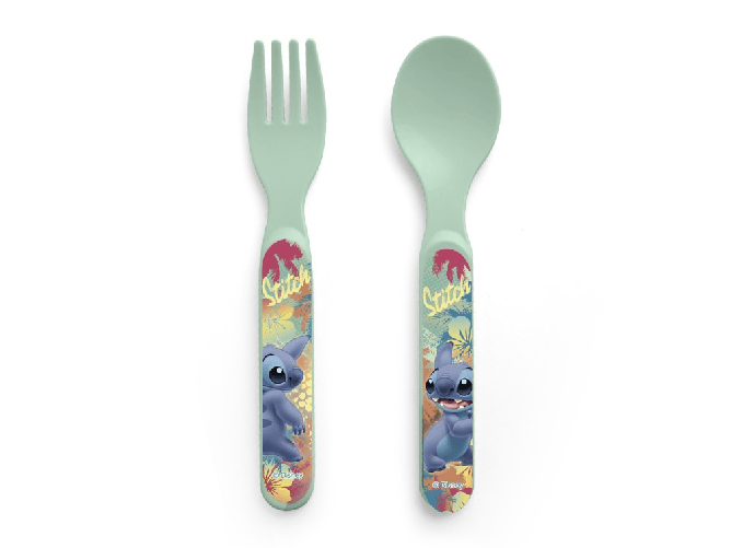 Lulabi 6x Confezione cucchiaino e forchettina Stitch Hawaii in polipropilene decorato. BPA FREE