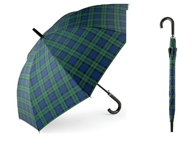 Royal Norfolk Ombrello in tessuto idrorepellente, antivento tartan verde, manico in similpelle cm 112
