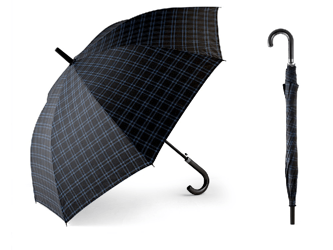 Royal Norfolk Ombrello in tessuto idrorepellente, antivento tartan blu, manico in similpelle cm 112