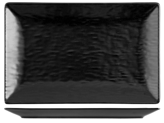 H&h 6 Piatti In Stoneware Wavy Nero Rettangolare 30x20 H&amp;H