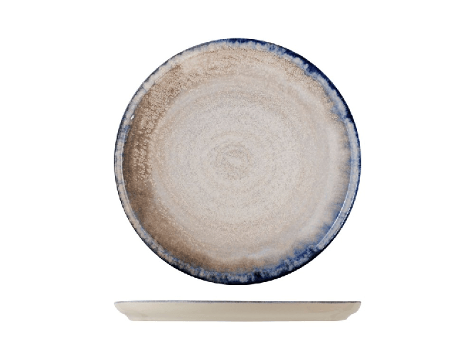 H&h 12x H&amp;H Piatti piani Artisanal in stoneware decorato bordo blu cm 27.