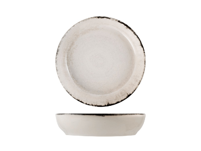 H&h 12x H&amp;H Piatti fondi Artisanal in stoneware decorato bordo grigio cm 20.