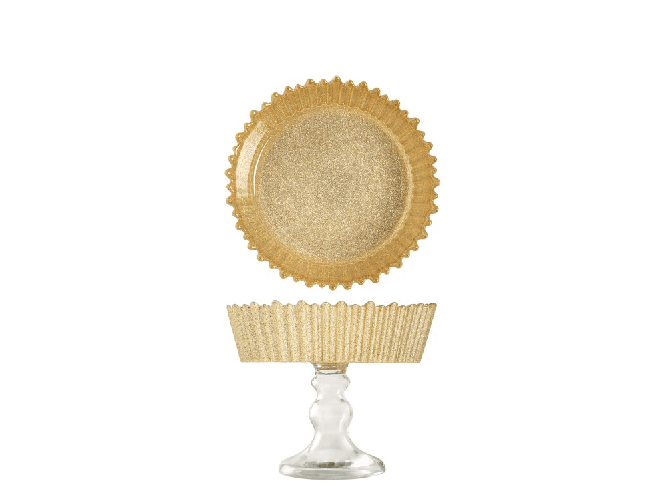 H&h Alzata Celebration Con Piede In Vetro Glitterato Color Oro Cm 15.