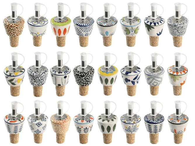 Home  24x Home Tappi versatore in sughero e ceramica decorato a mano con beccuccio dosatore in acciaio