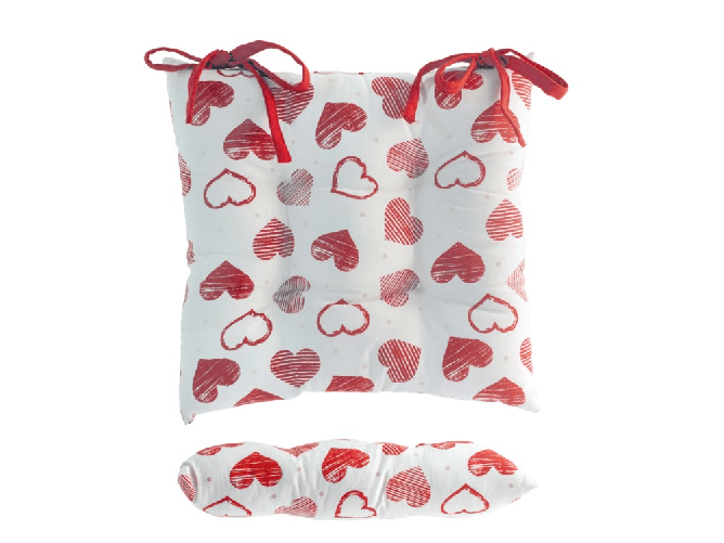 H&h cuscino per sedia in tessuto bianco con cuori rossi