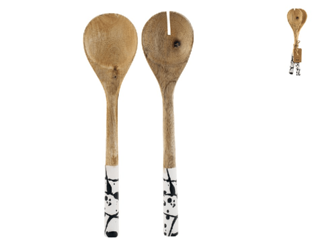 H&h 6x Coppia posate insalata in legno di mango cm 30 .