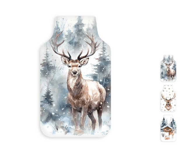 H&h 6x Borsa acqua calda Deer con copri borsa decorata lt. 1,8.