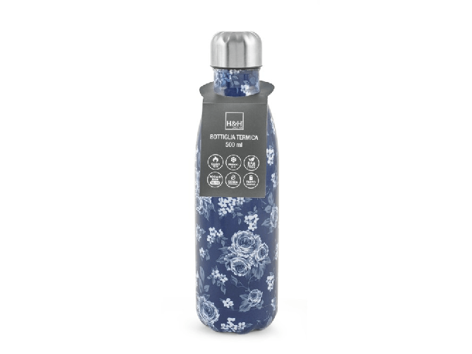 H&h Bottiglia termica in acciaio inox 18/10 Flowers cl 0,5. BPA FREE
