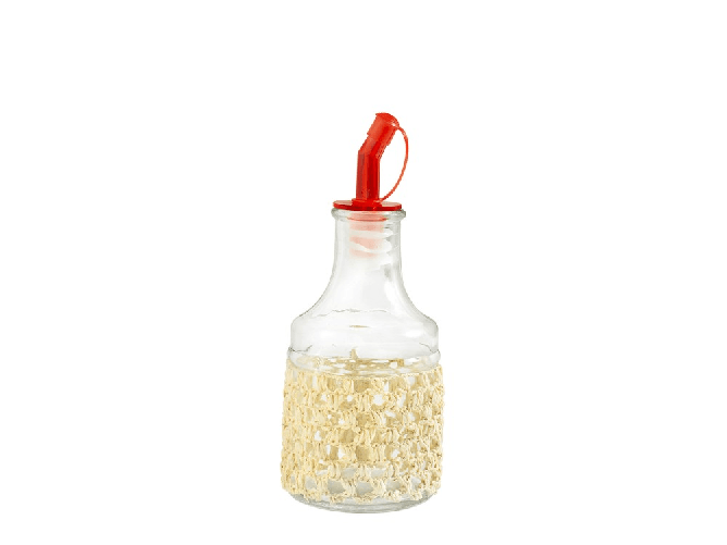 H&h 3x Acetiera in vetro trasparente e paglia con tappo dosatore in plastica colore rosso, cc 200 .