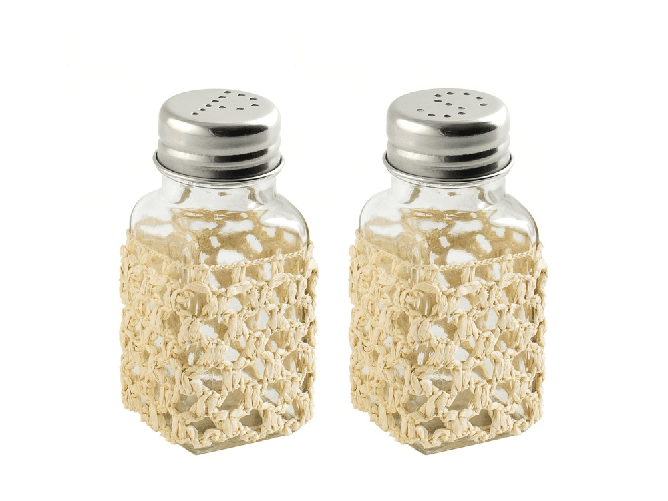 H&h 6x Spargi sale-pepe in verto trasparente e paglia con tappo in acciaio inox.