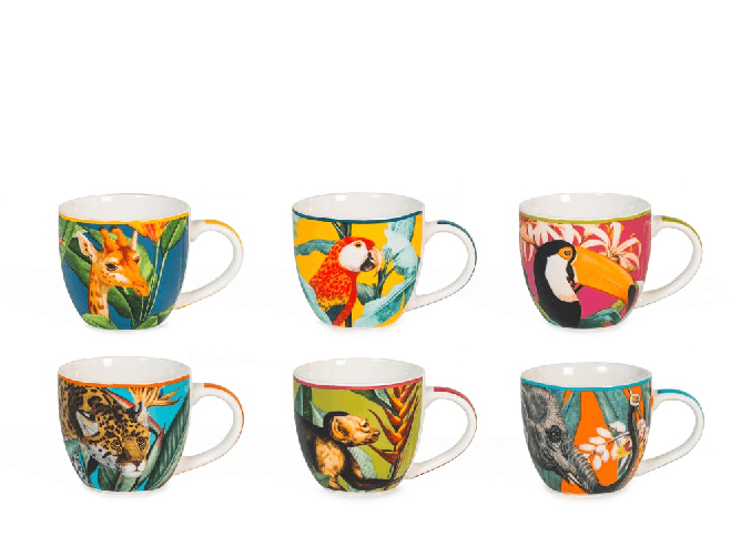 H&h 6x Tazze Tè H&amp;H Tropicana New Bone China Senza Piatti Assortiti Cc220