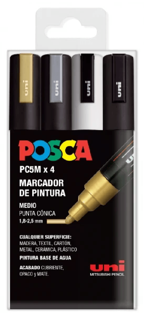 Posca PC-5M Confezione da 4 pennarelli a vernice - Punta tonda 18-25 mm - Inchiostro a base d'acqua