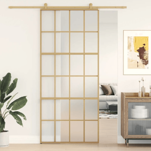 VidaXL Porta Scorrevole Dorata 90x205 Vetro Smerigliato ESG Alluminio