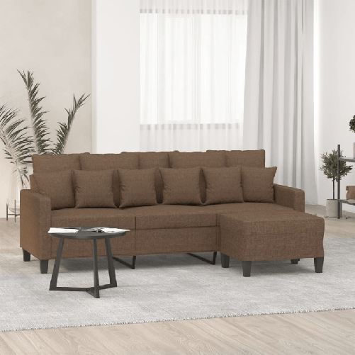 VidaXL Divano a 3 Posti con Poggiapiedi Marrone 180 cm in Tessuto
