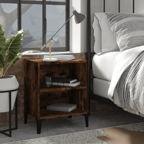 VidaXL Comodino con Gambe in Metallo Rovere Fumo 40x30x50 cm